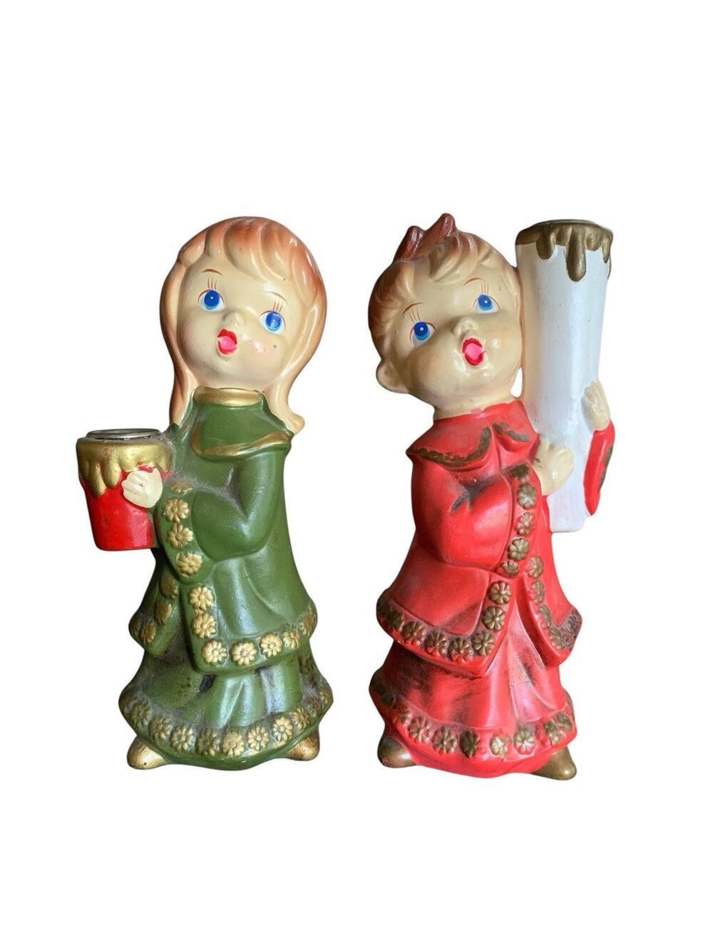 Vintage Star Creations Japan Boy Girl Candle Holders Christmas Carolers 1959